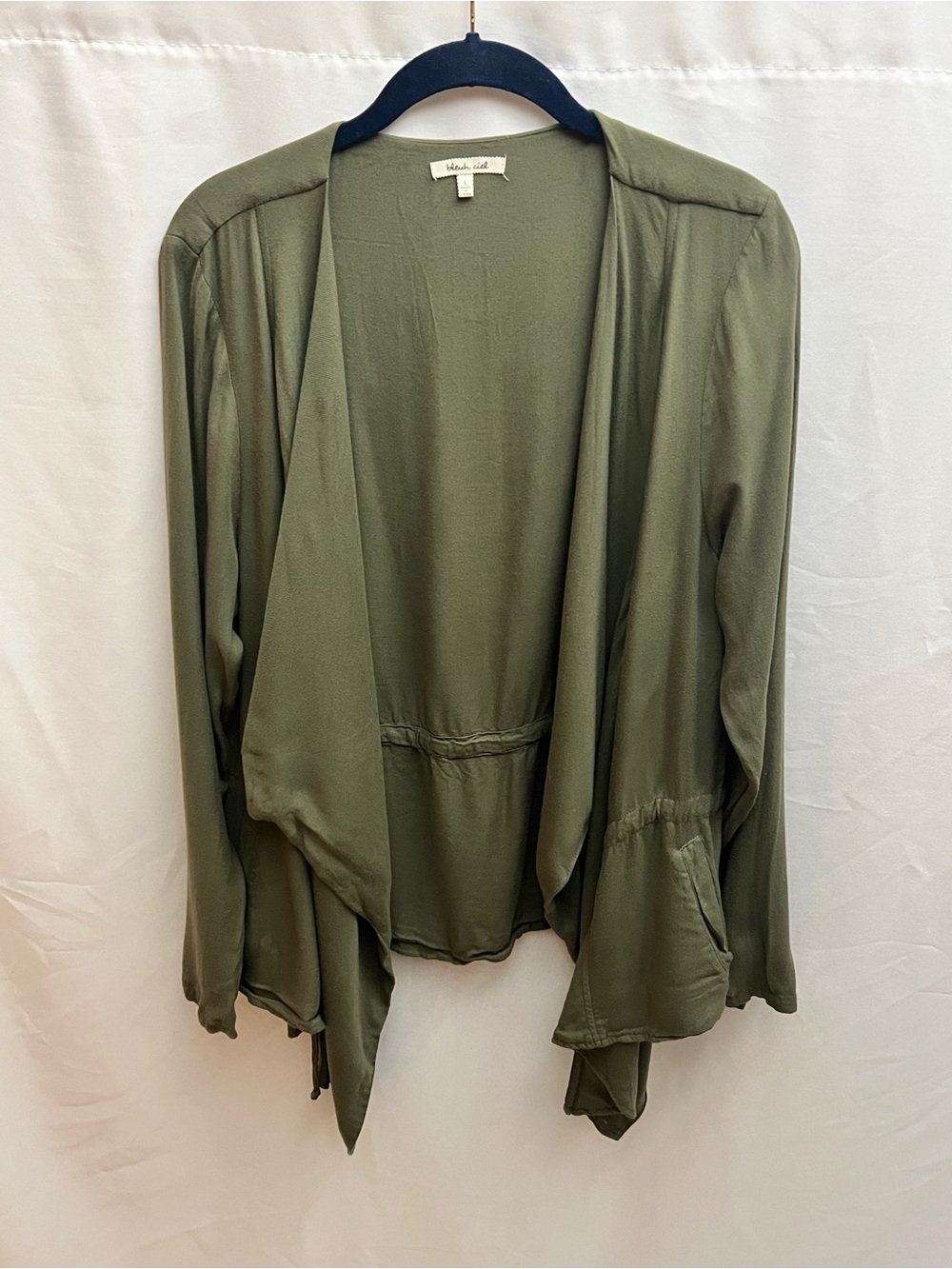 Bleuh Ciel Women’s Large Olive Green Draped Open Front Utility Jacket